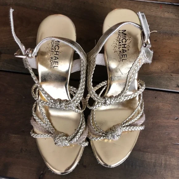 Michael Kors gold strappy wedge 5.5 - Picture 8 of 8